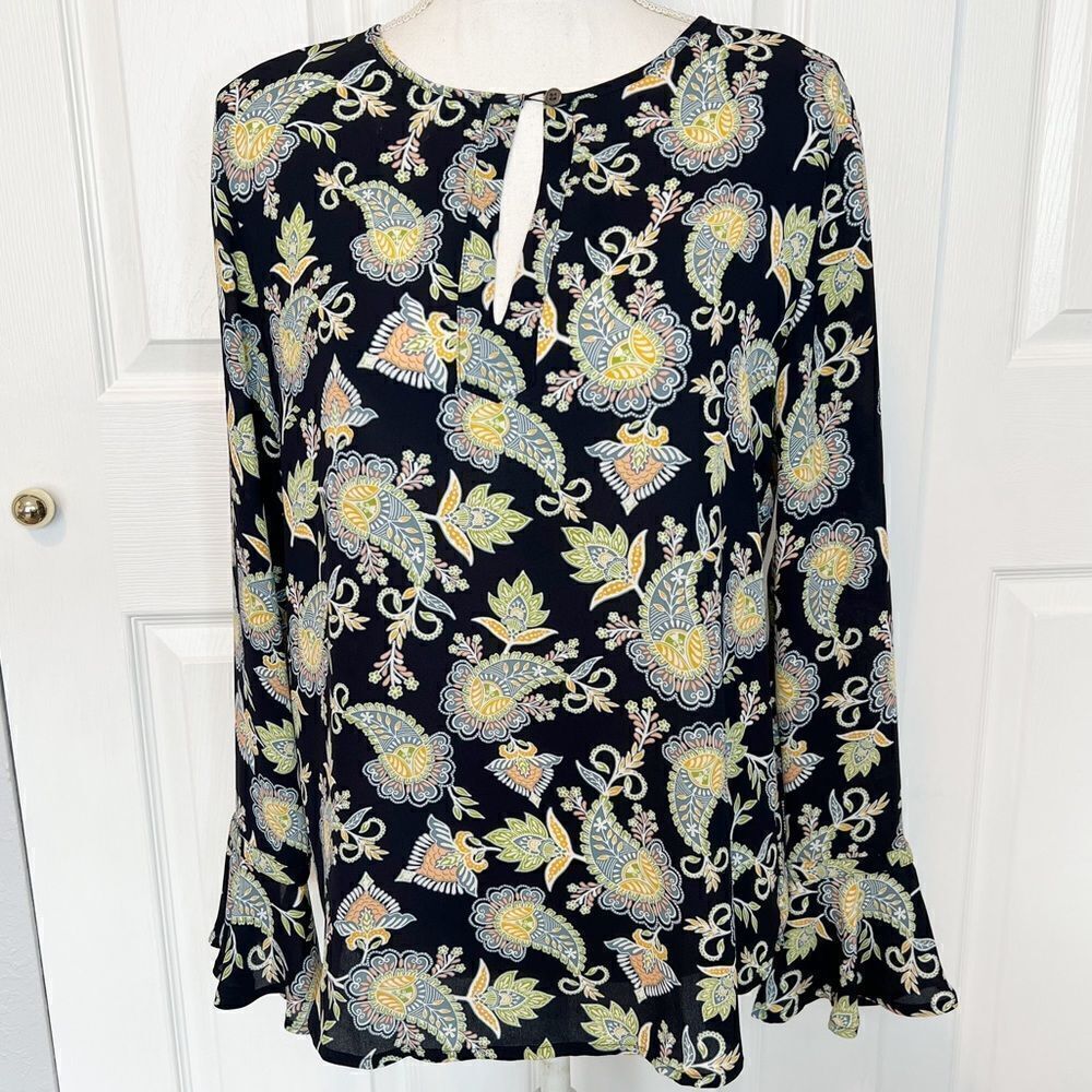 LOFT Navy Blue Paisley Blouse Size Small